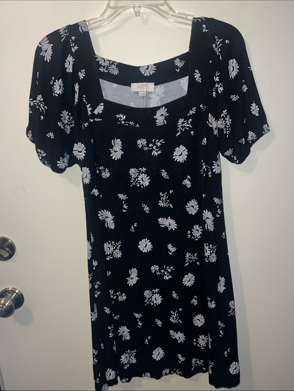 LOFT Black Mini Dress with White Floral Print